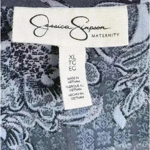 Jessica Simpson Babydoll Maternity Tunic Blouse Sheer Blue Gray Floral Ruffle XL - Picture 6 of 10